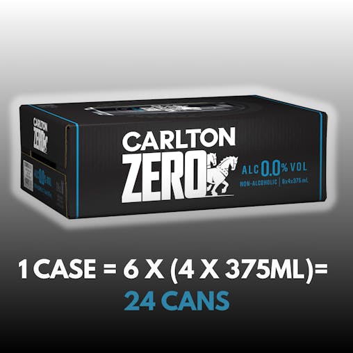 Carlton Zero, Non-Alcoholic Beer, Crisp & Clean Finish, 0% ABV, 375mL (Case of 24 Cans)