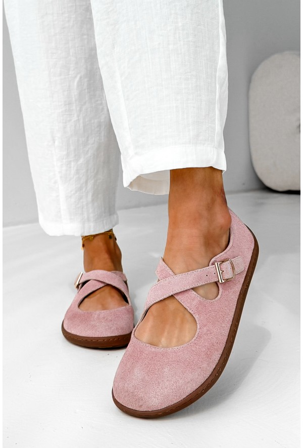 Różowe zamszowe baleriny barefoot Noleva