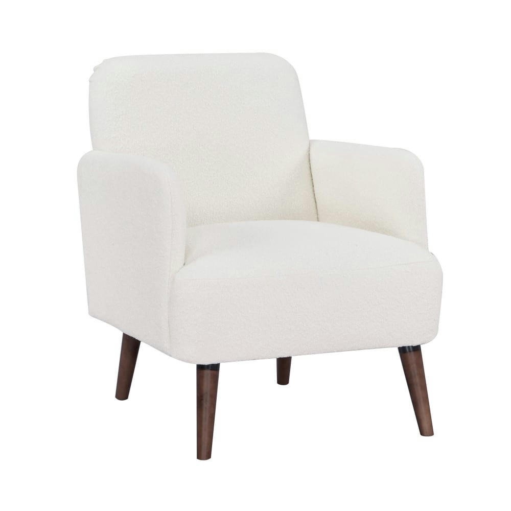 BROOKS - Fauteuil rétro en tissu bouclette pieds bois foncé ecru