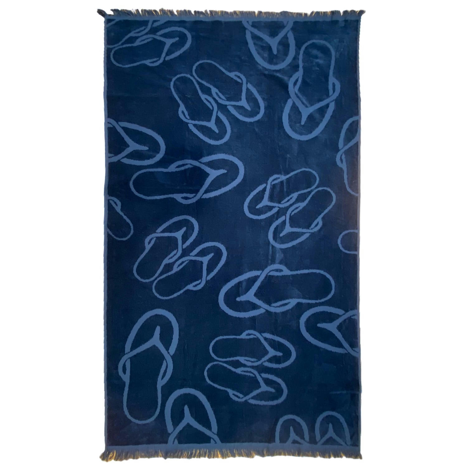ÉPONGE VELOURS UNIE AVEC MOTIFS CISELÉS - Serviette de plage éponge velours ciselée Zapato 90x170 bleu marine