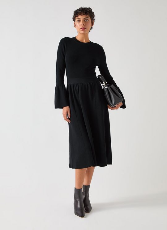 Tabatha Black Viscose Blend Sculptured Milano Knitted Dress