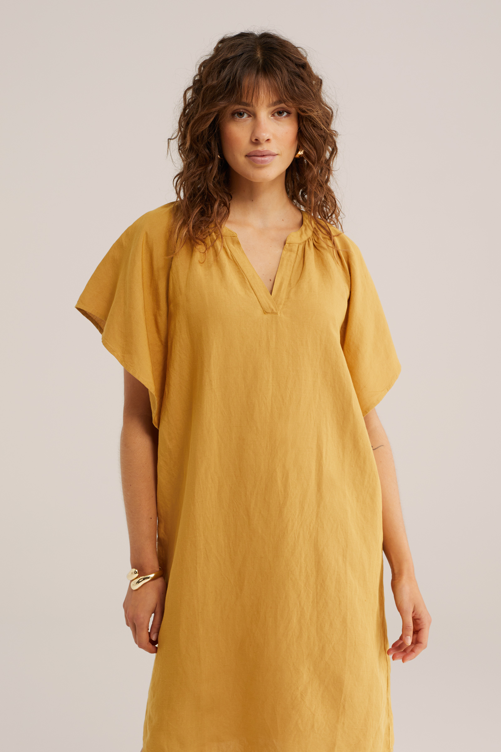 Dames midi jurk van linnenmix