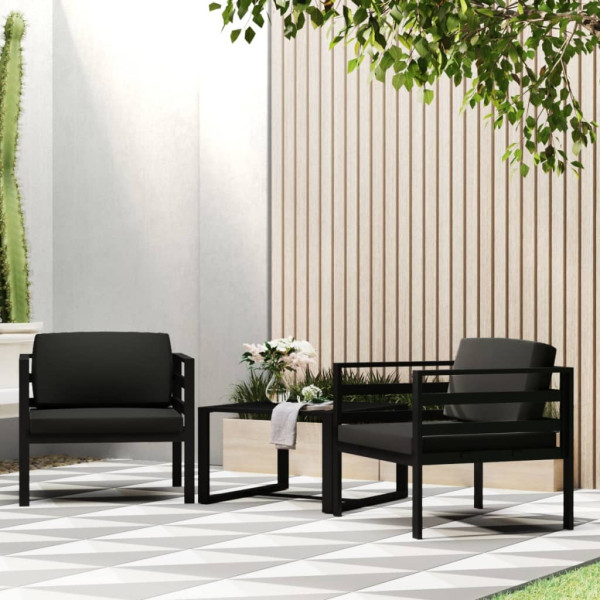 2x Fotel Ogrodowy Czarny Aluminiowy Krzesło Ogrodowe Na Taras Balkon Ogród