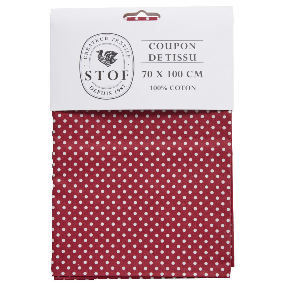 Coupon tissu imprimé pois 70x100cm coton rouge et blanc
