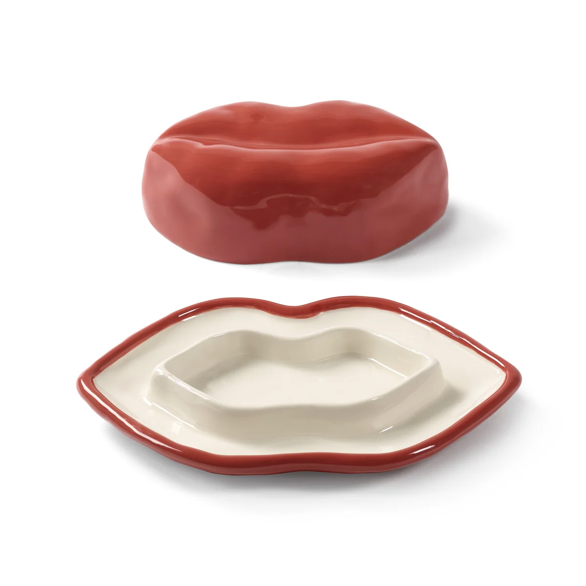 Serax - Les Objets Mouleversants Lips Schale mit Deckel, rot / weiß