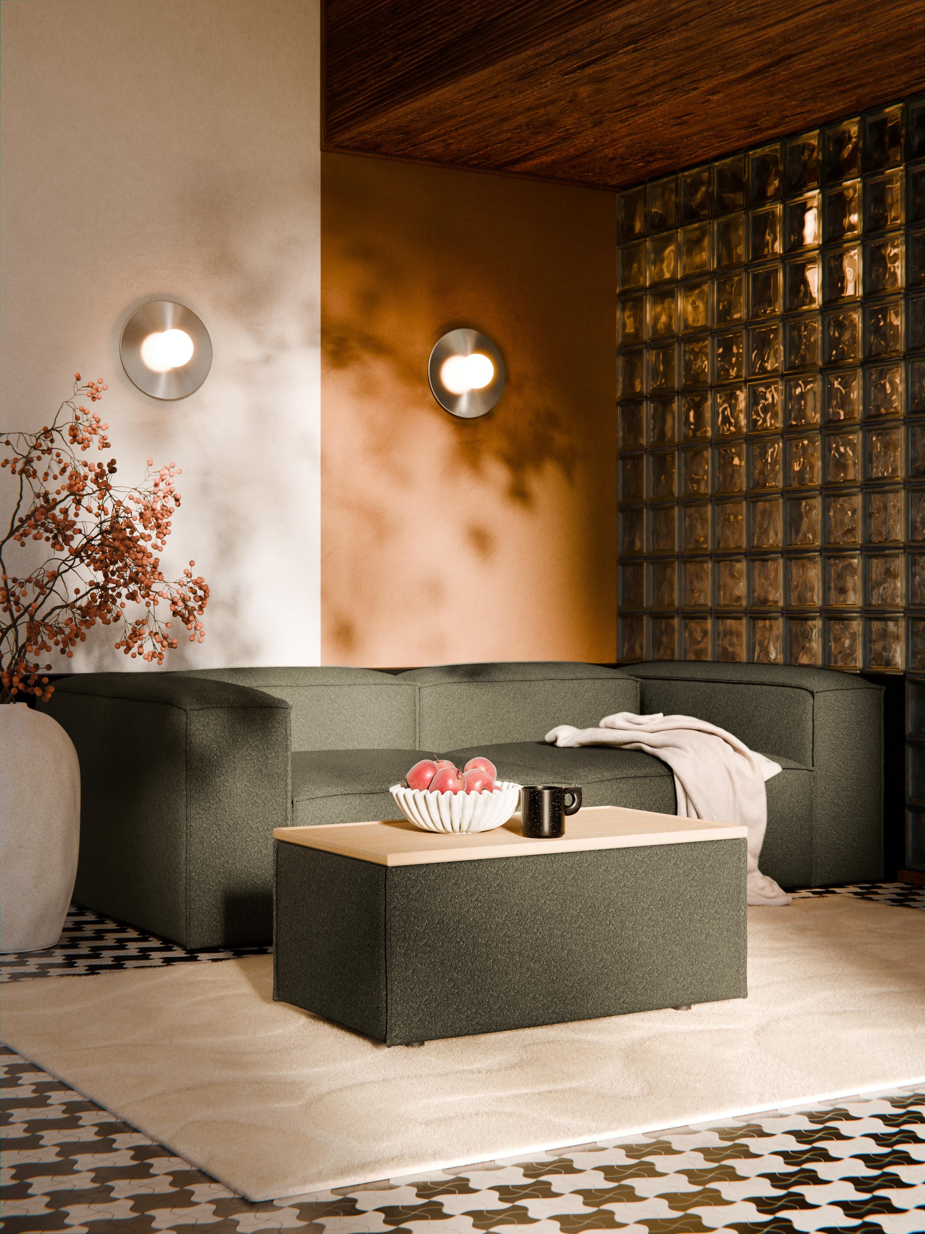 Sofa-Hocker Lennon aus Bouclé mit Stauraum