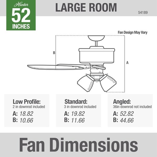 Hunter 52" Bennett Ceiling Fan with 3-Light Light Kit and Handheld Remote
