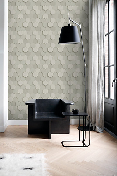 Origin Wallcoverings papier peint hexagone 3d gris clair 53 cm x 10.05 m