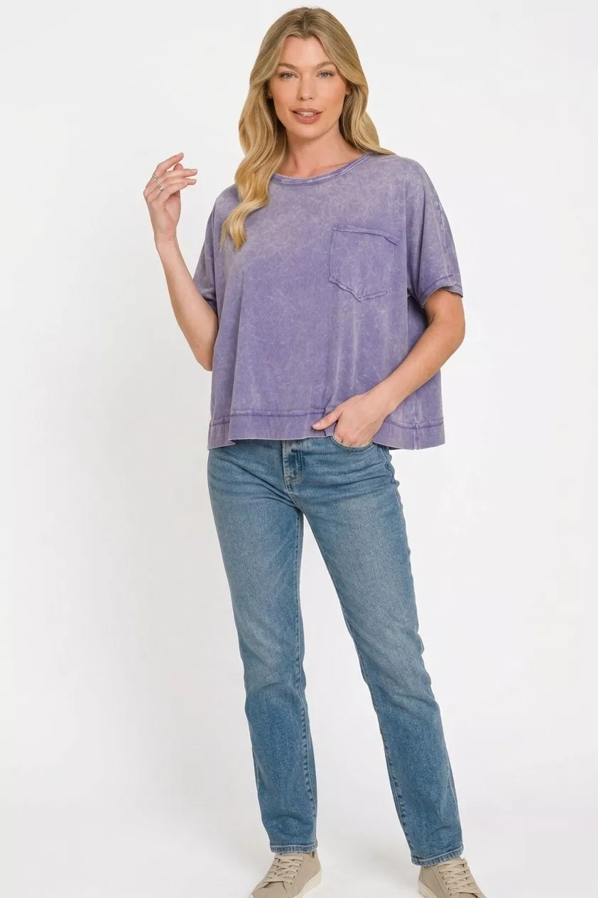 Acid Washed Round Neck Short Sleeve Oversized T-Shirt