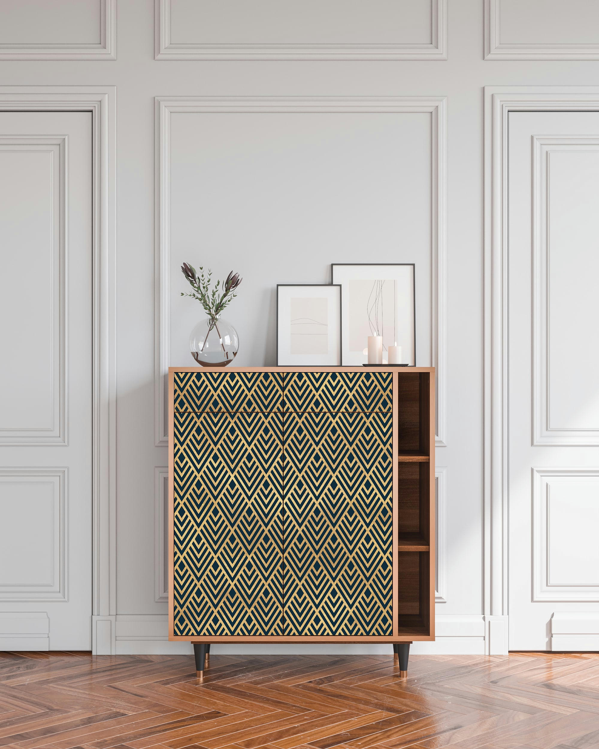 EGYPT TRIANGLES - Buffet  bleu 2 tiroirs et 2 portes L 94 cm