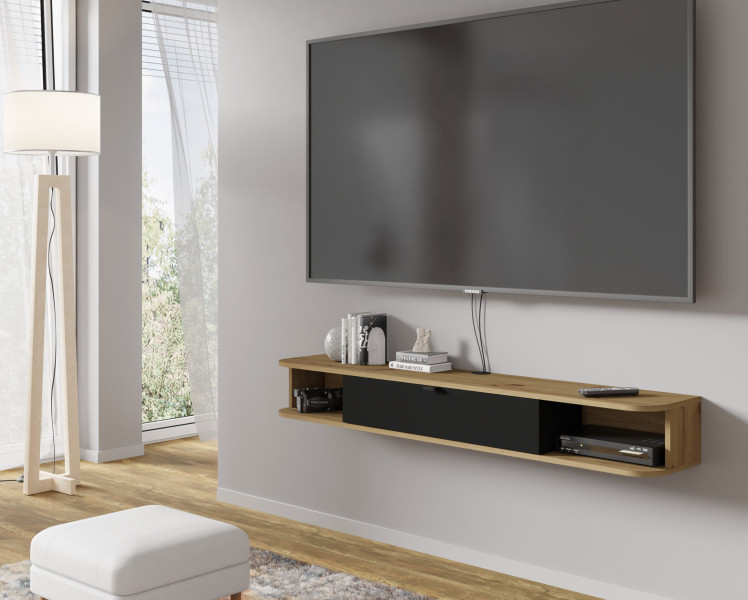 Szafka RTV ICARUS 156 dąb artisan / czarny mat