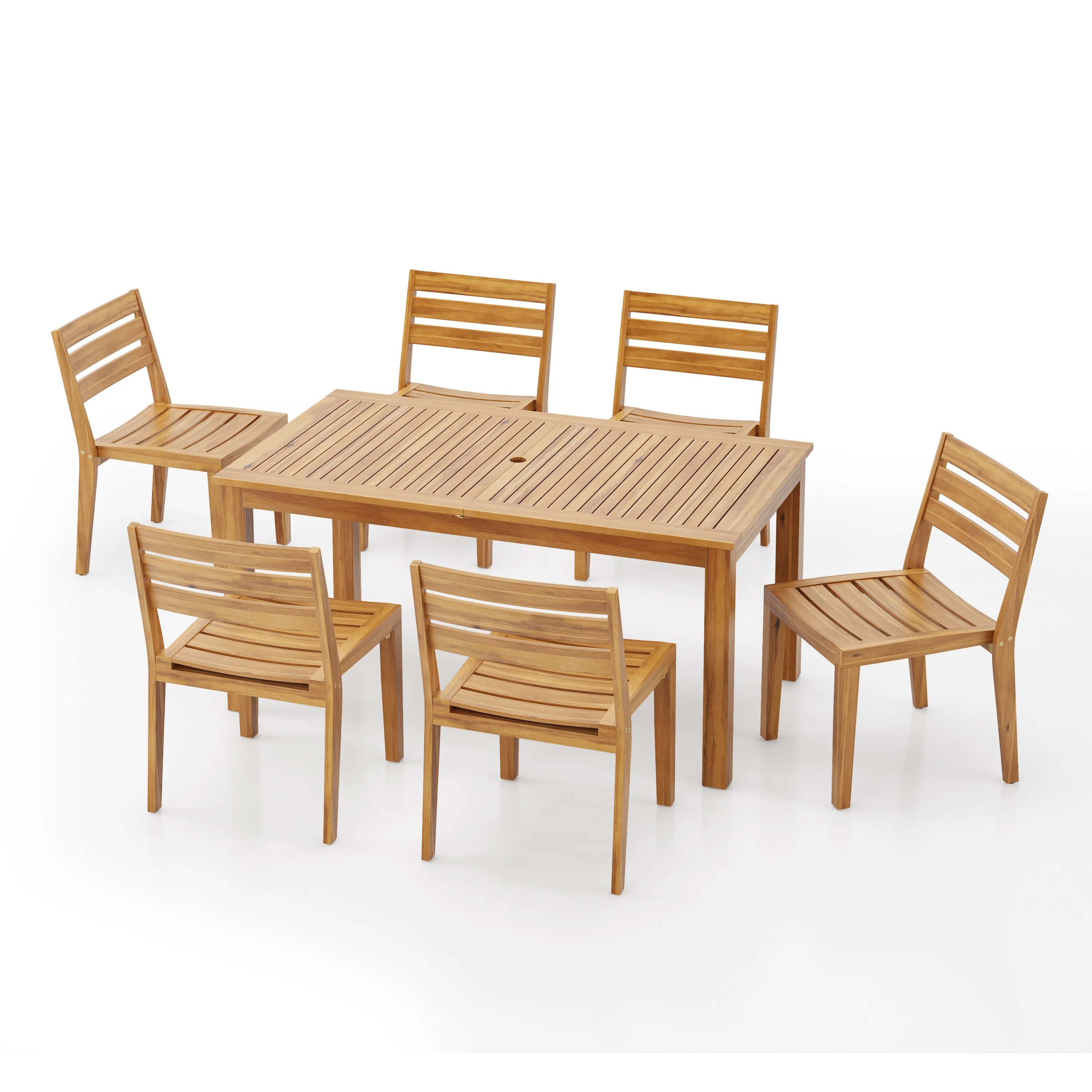 Christopher Knight Home - Hampton 7-Piece Outdoor Acacia Wood Expandable Dining Set with Umbrella Hole