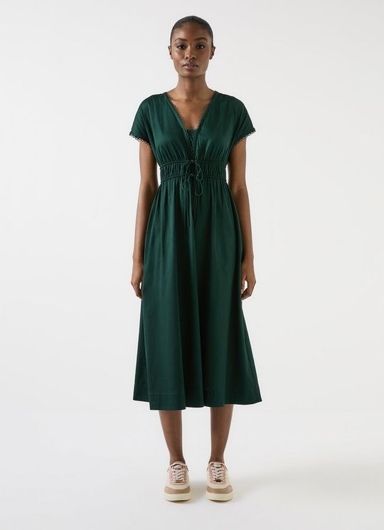 Emi Pine Grove Cotton Scallop Trim Cotton Tie Detail Dress