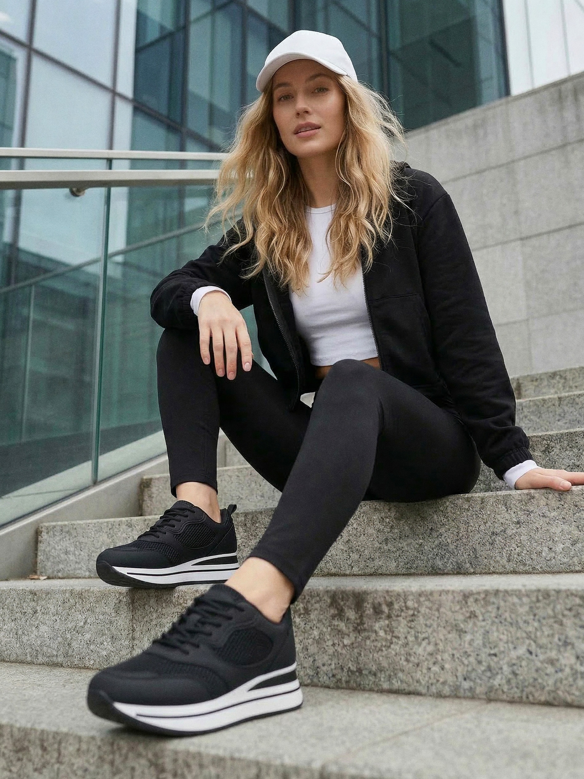 Sneakersy z siateczką na wysokiej podeszwie