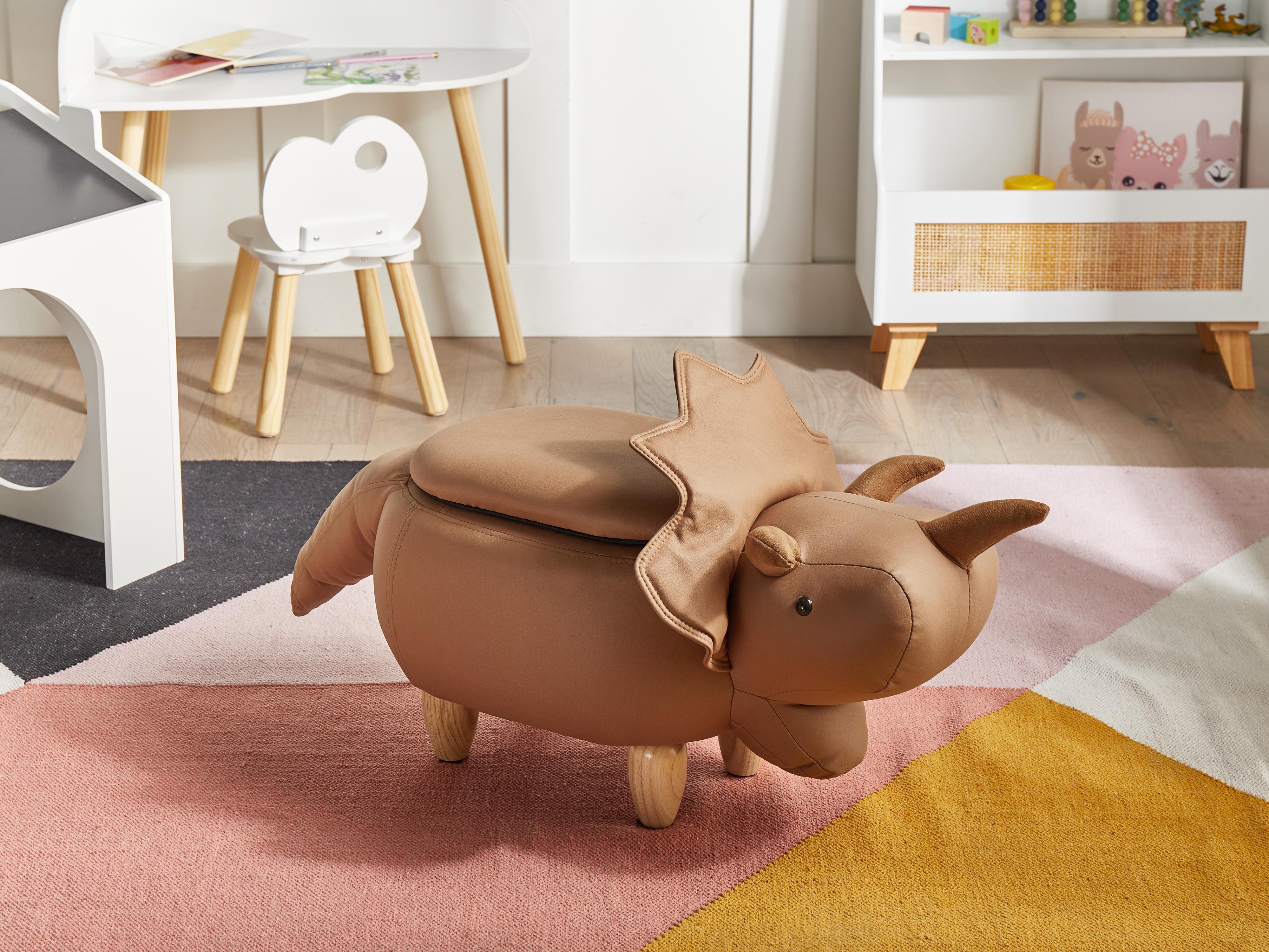 Storage Animal Stool TRICERATOPS Fabric Brown Dinosaur