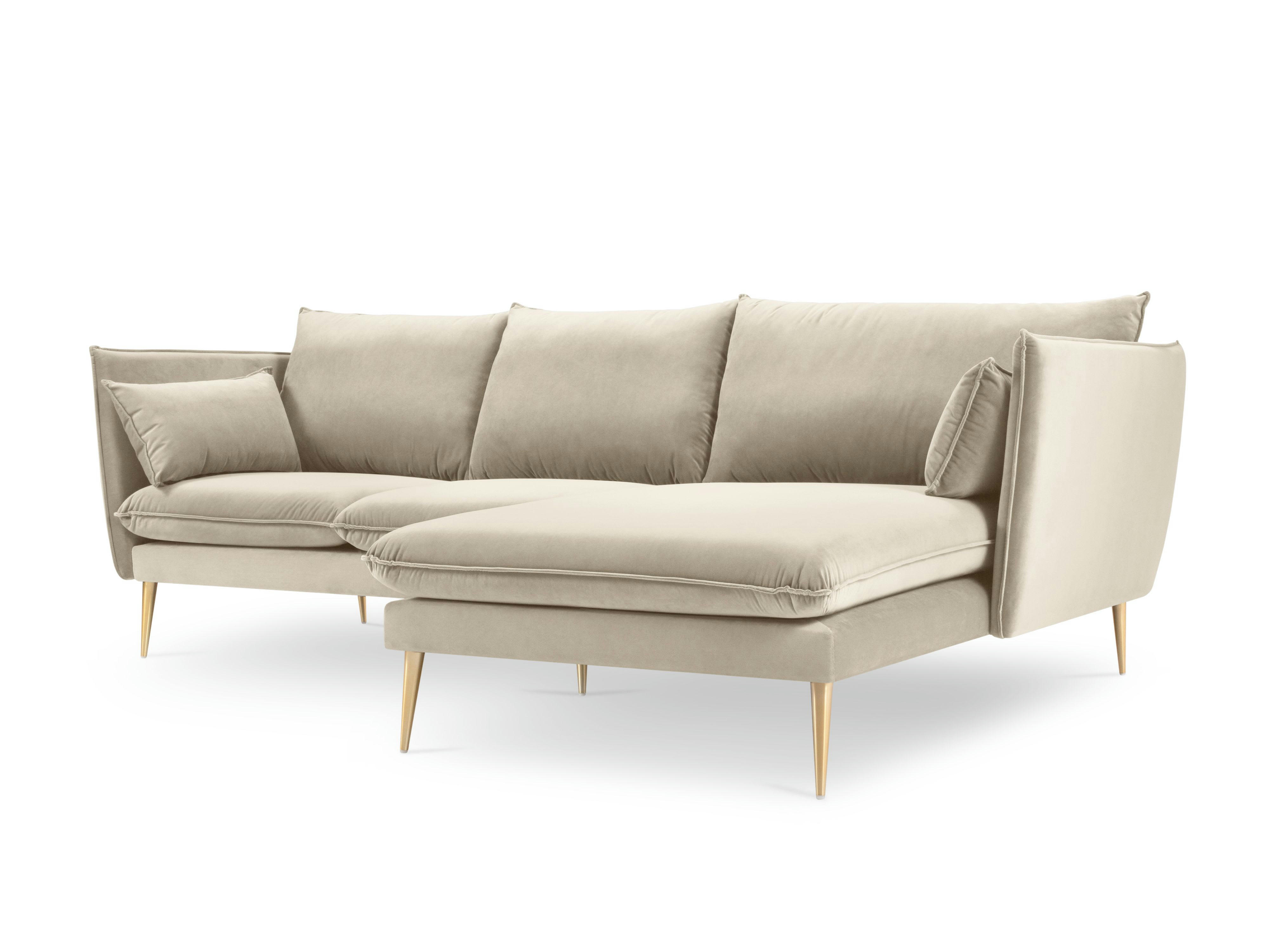 AGATE - Canapé d'angle 4 places en velours beige