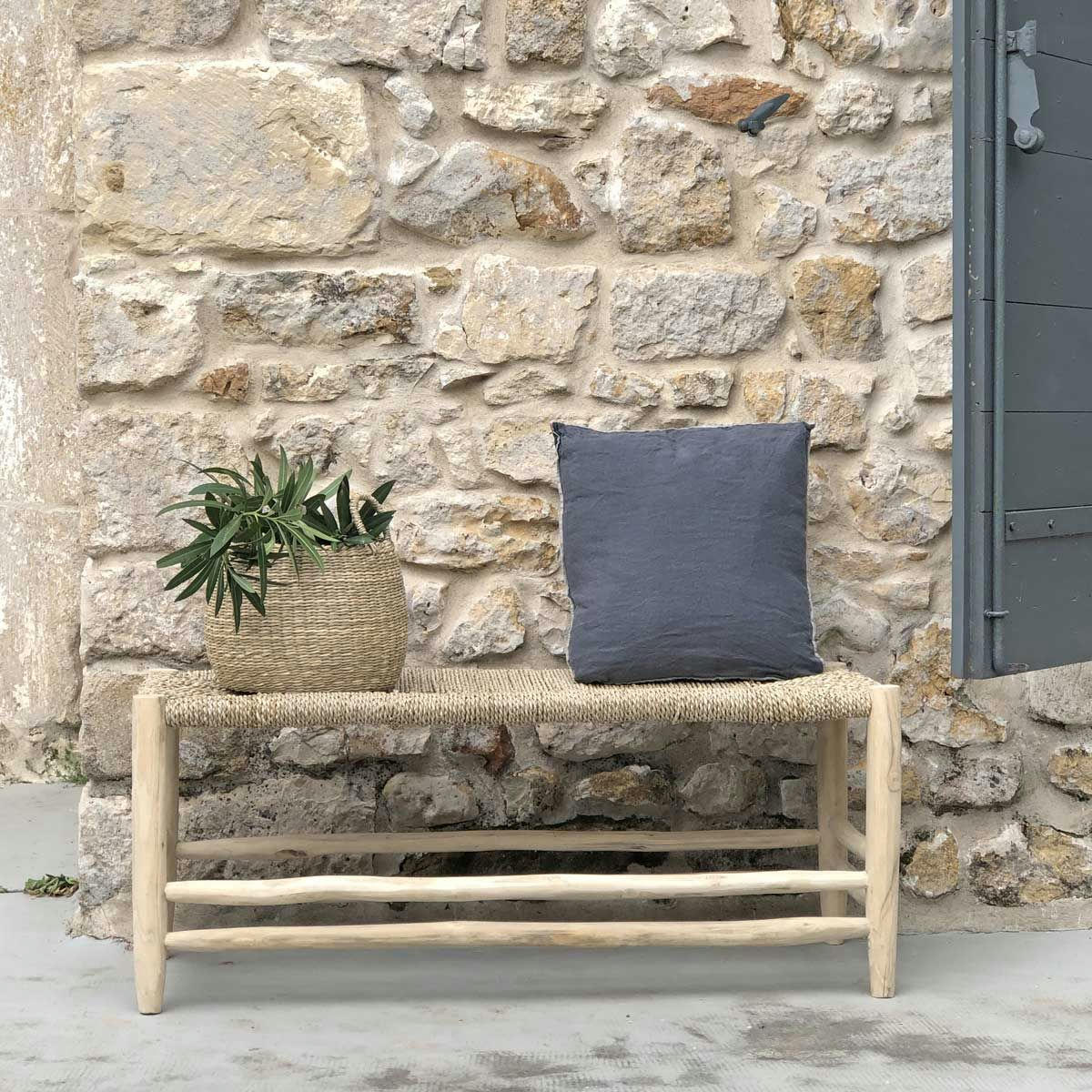 PEPPER - Banc en bois de teck et jonc de mer