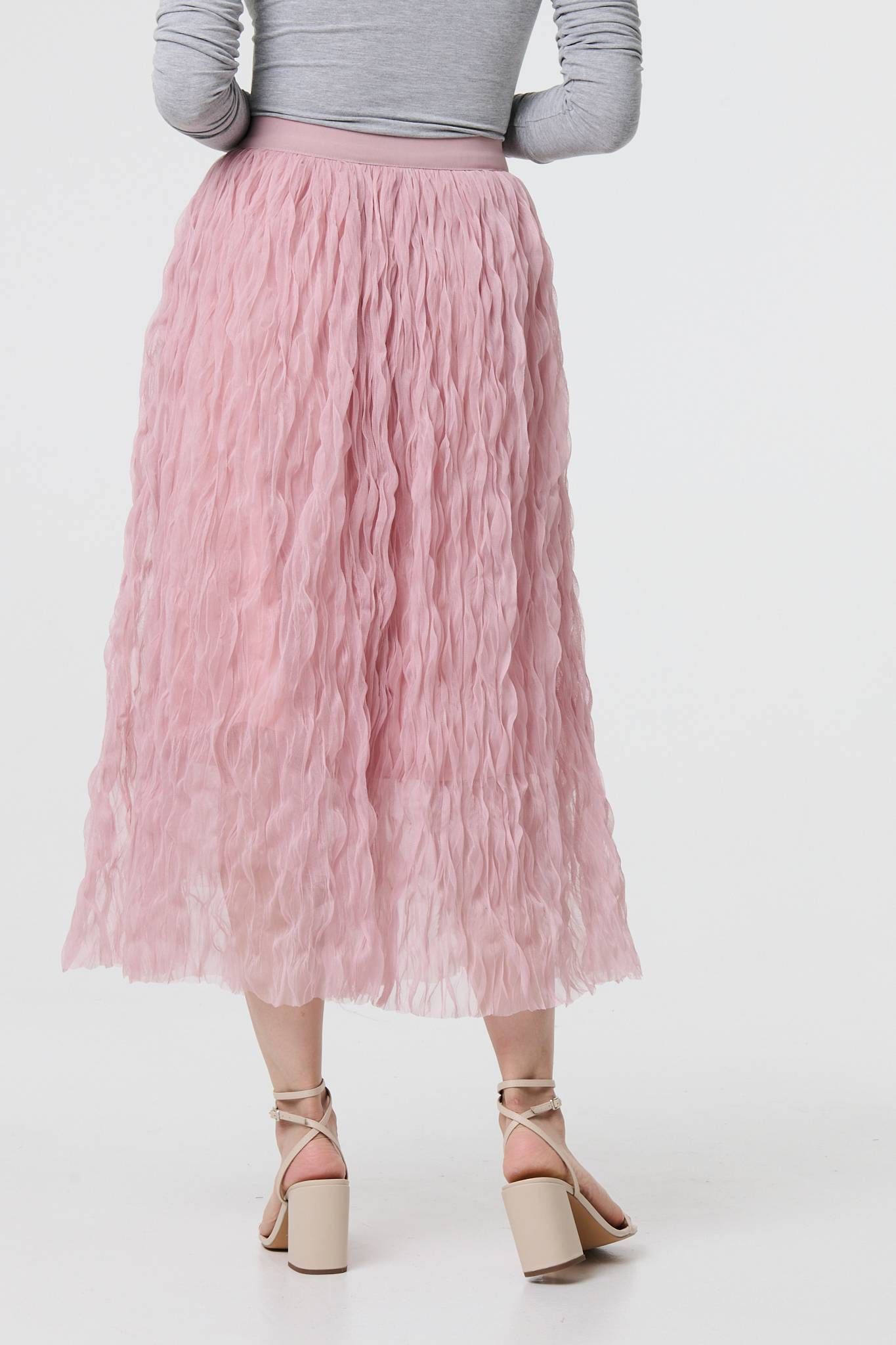 Izabel London Ruffled High Waist Semi Sheer Midi Skirt