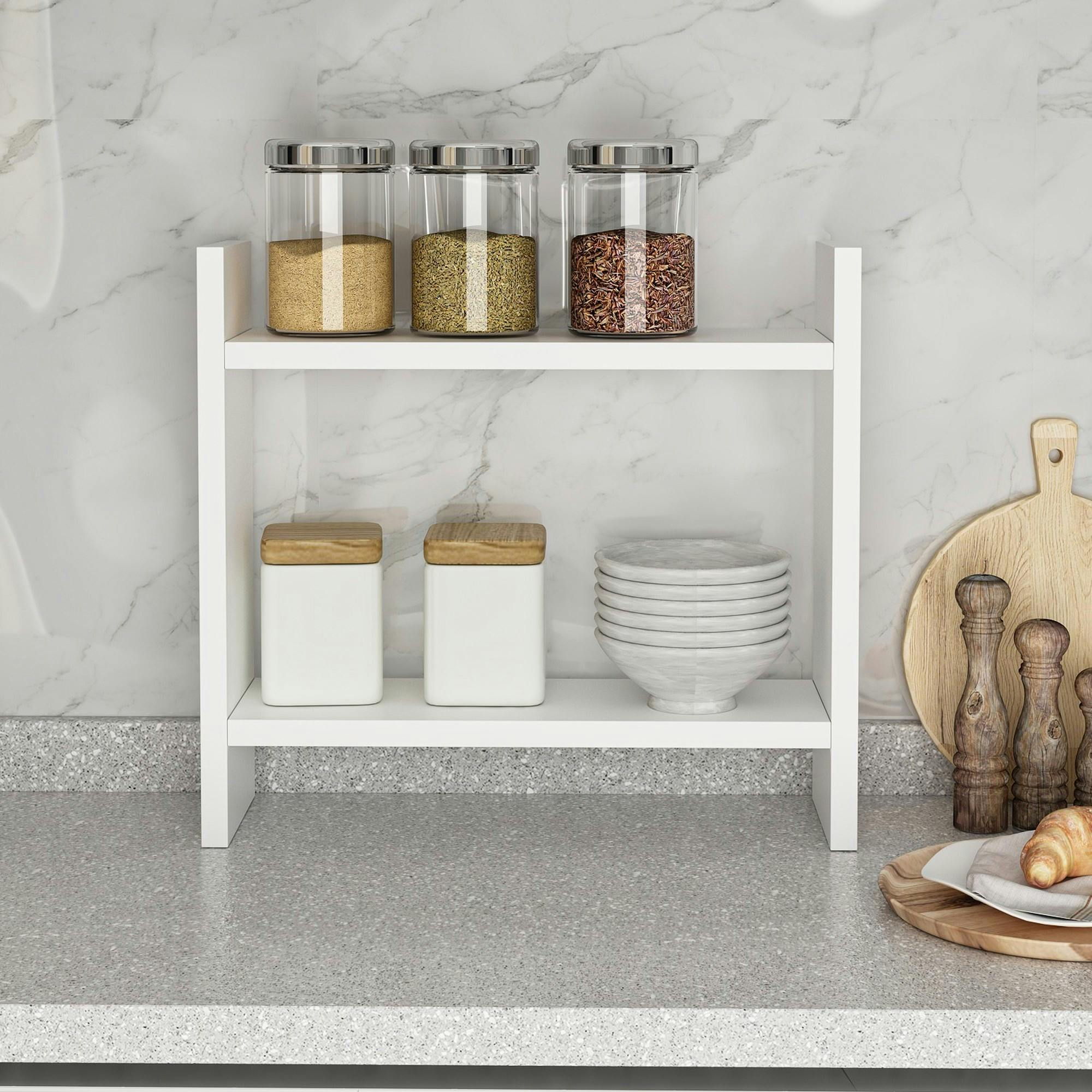 Etagère cuisine blanche à poser - 2 niveaux MARFA
