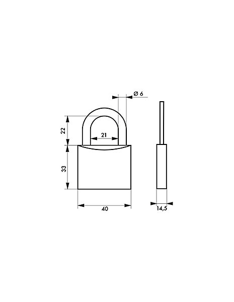 Cadenas à clé Type 1 , laiton, intérieur, anse acier, 40mm, 2 clés - THIRARD