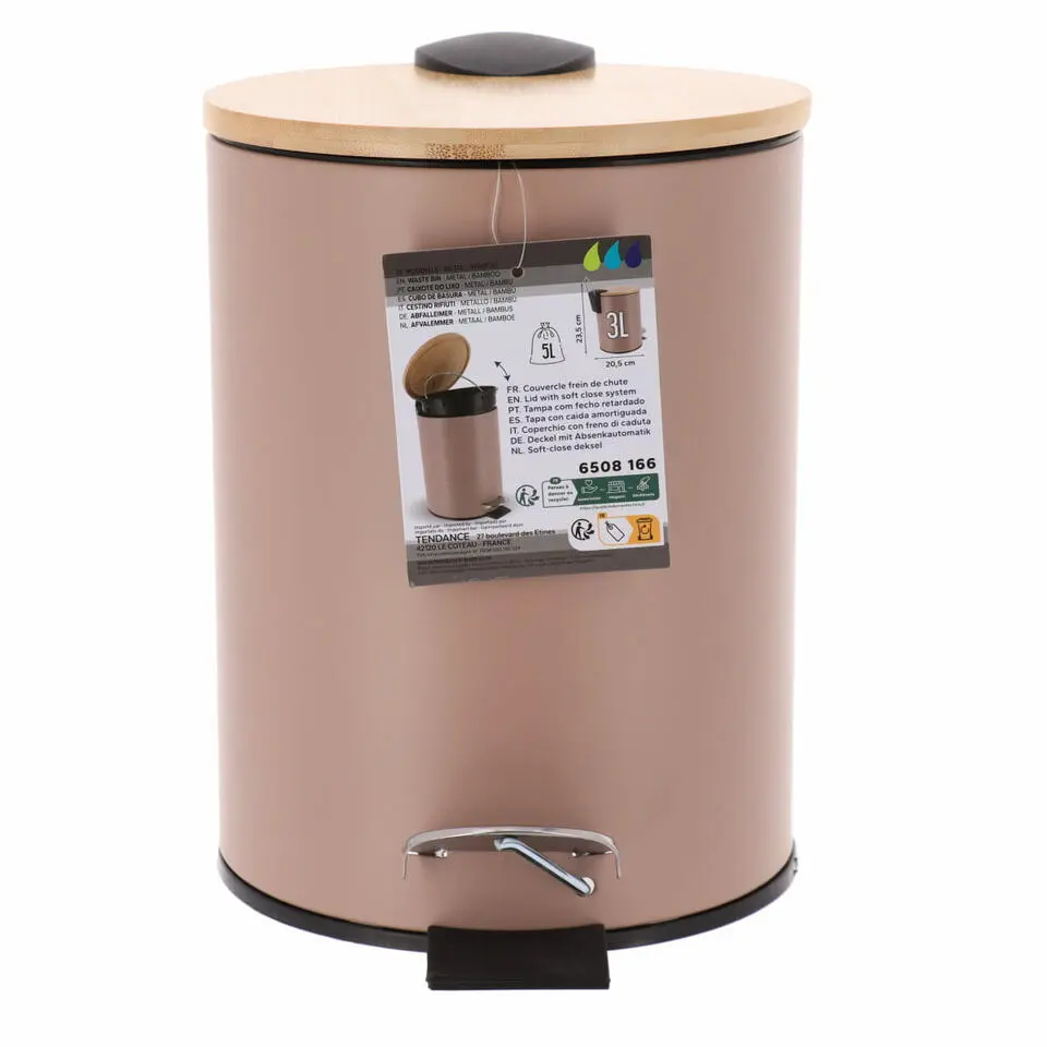 Tendance Badkamer prullenbak Bamboo vibe - soft close - 3 ltr