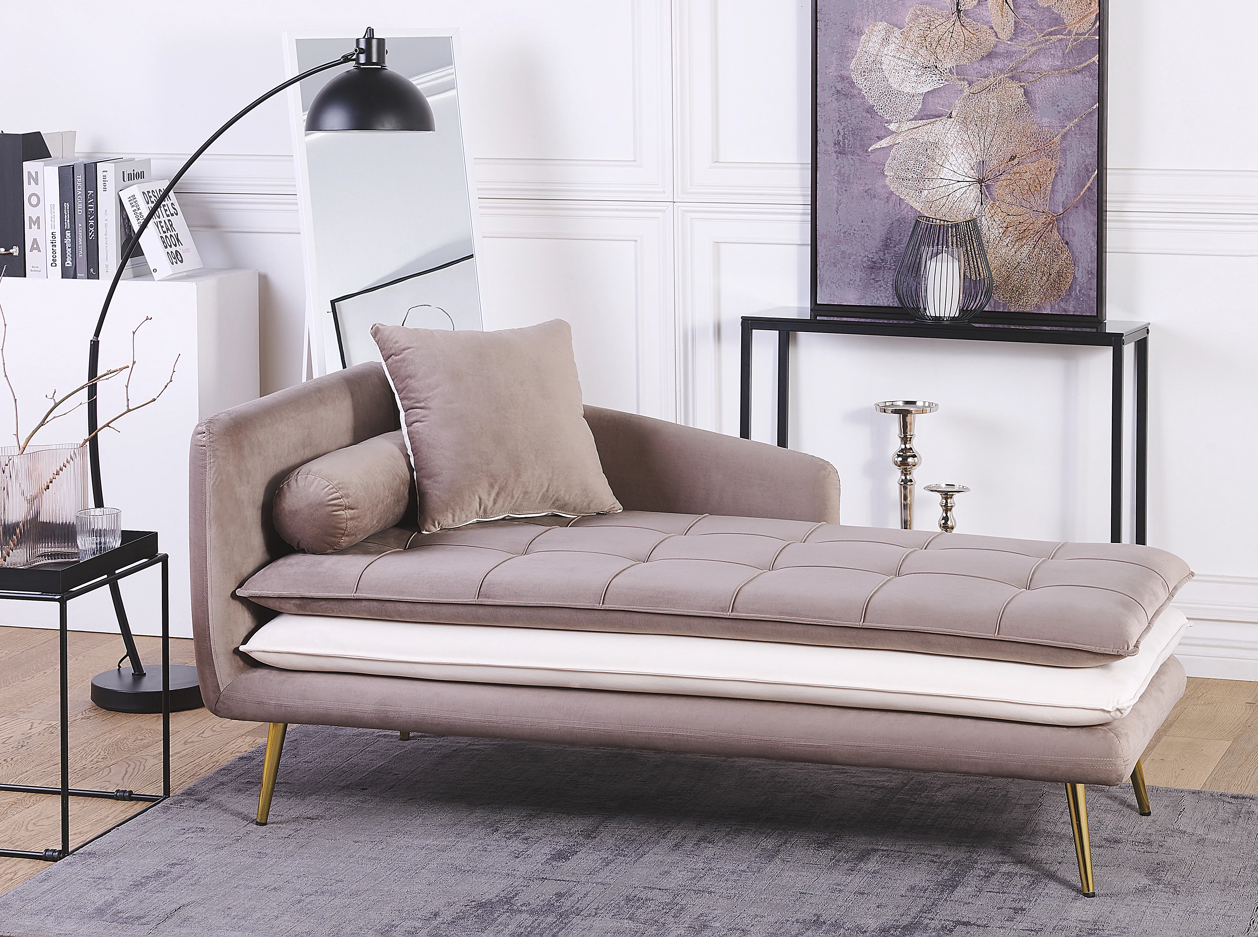 Left-Hand Chaise Longue GONESSE Velvet Light Brown