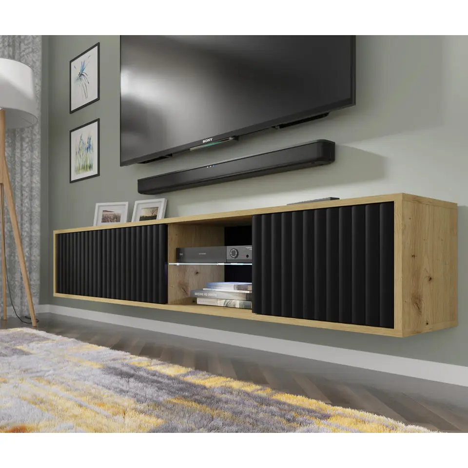 Homlando - Wandgemonteerd TV-meubel - Artisan Eiken/Zwart - Mita - 31x156x31 cm