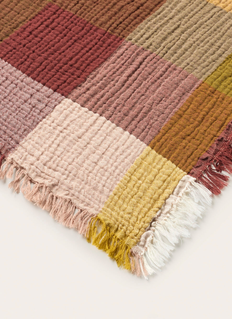 PLAID à CARREAUX EN GAZE DE COTON TISSÉ-TEINT MULTICOLORE