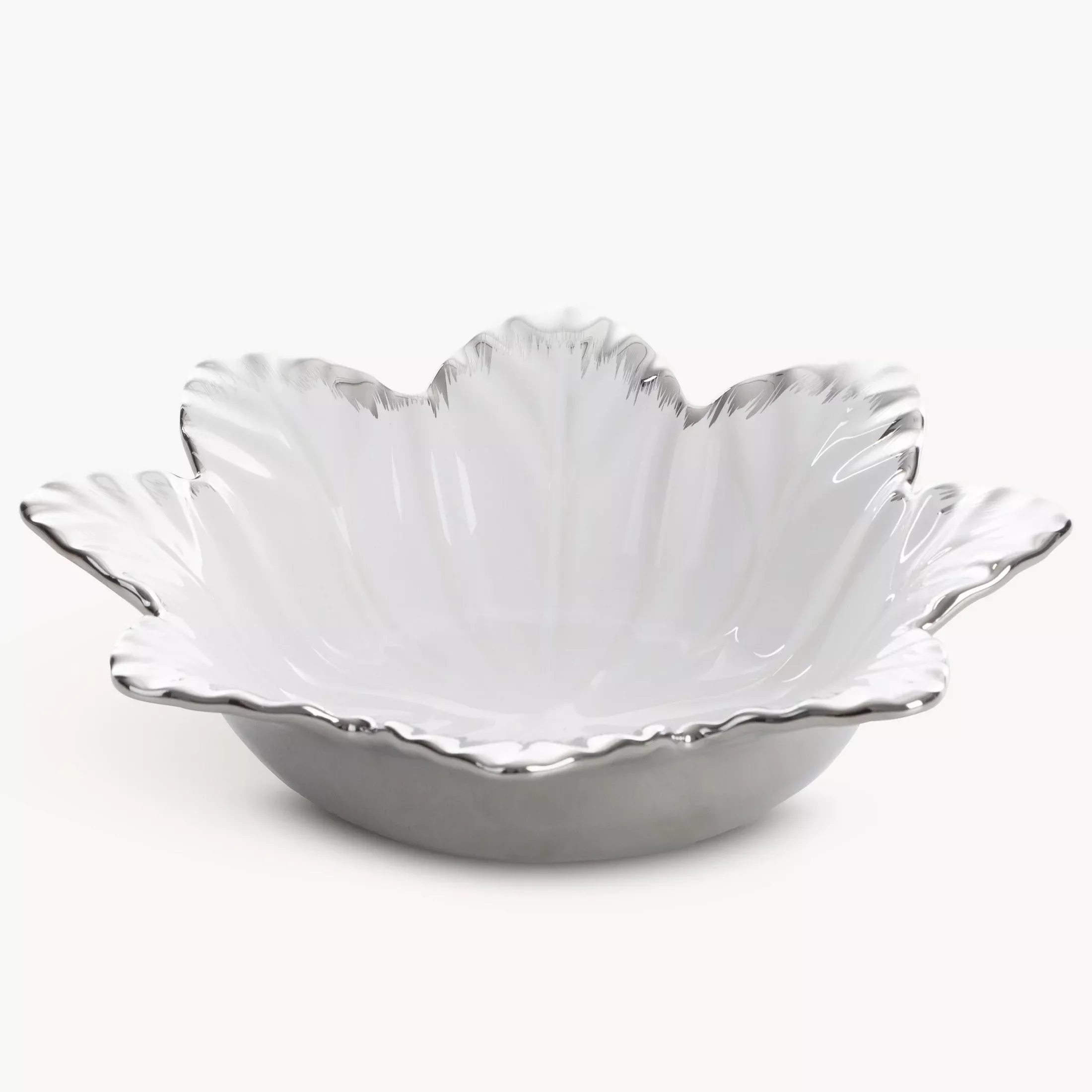 Misa ceramiczna dekoracyjna biało-srebrna zdobiona wypukłym wzorem 23x13x8 cm NIRA