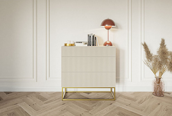 Commode 3 tiroirs taupe 90 cm VELDIO
