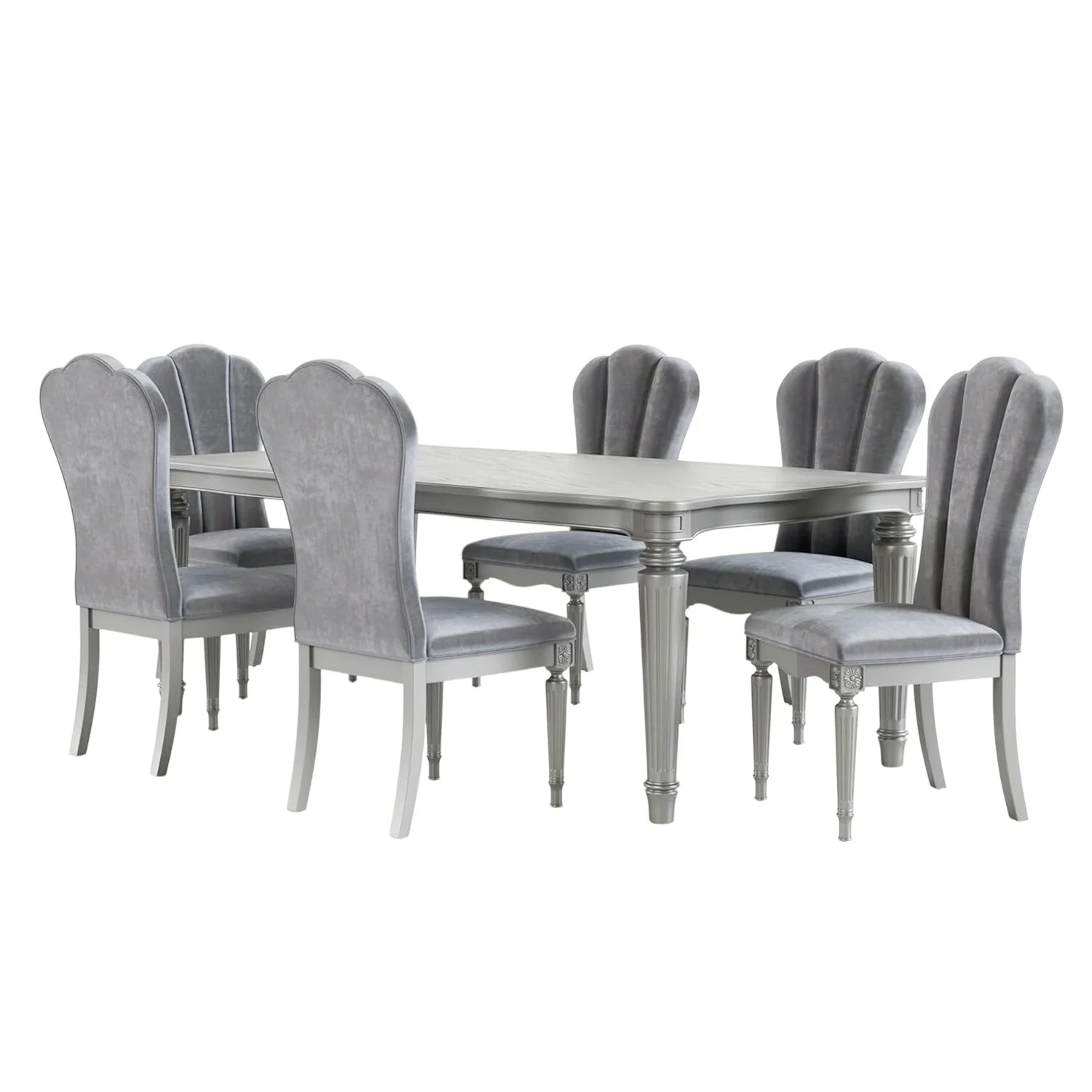 Wooden Dining Set with Turned Fluted Legs in Black