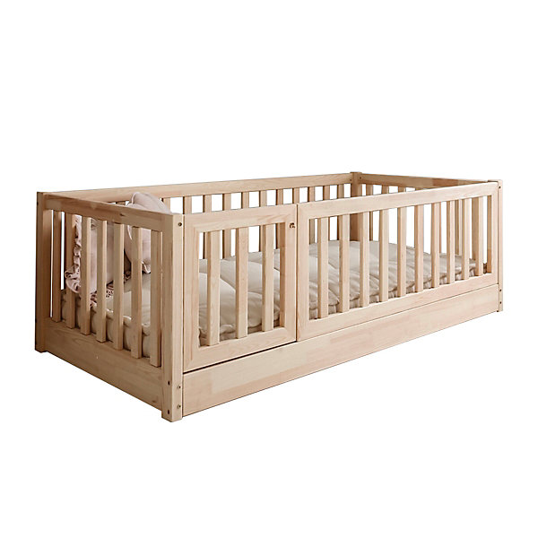 Lit au sol 120x200 entree gauche barrière et sommier inclus Bambino Bois