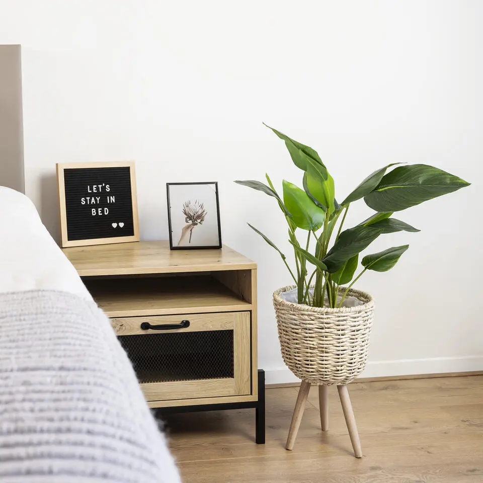 QUVIO Bloempot geweven op driepoot - S