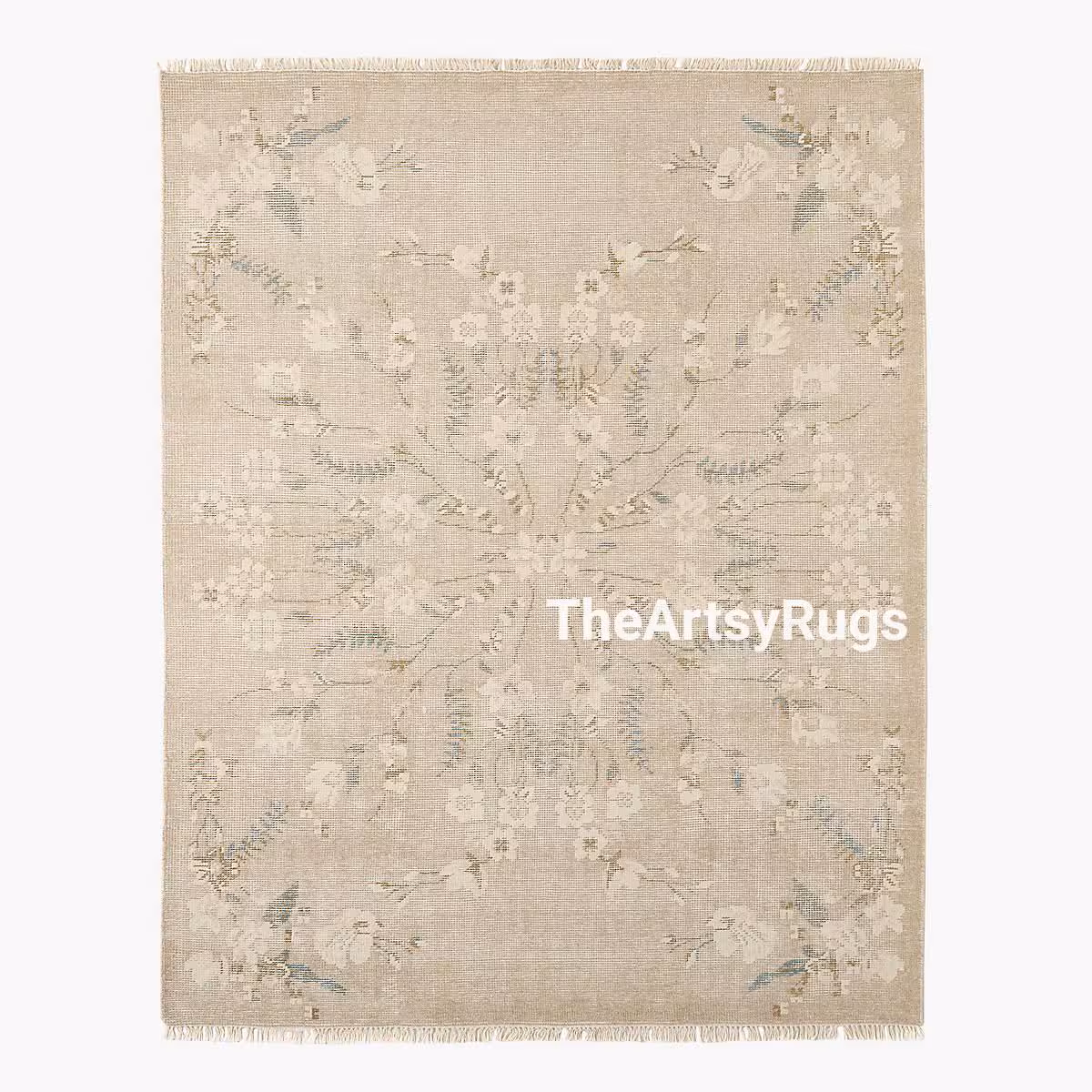 Hand Knotted Wool Rug l Beige, Green, Brown 9x12 10x14 Turkish Oushak Rugs for Living Room Bedroom Kitchen Decor Rug Antique Handmade Carpet