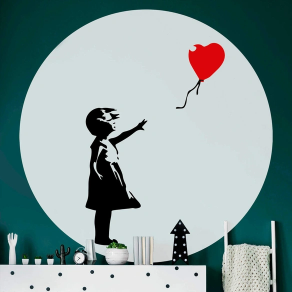 Vliestapete »Runde Vliestapete«, Banksy Girl with the red balloon, mehrfarbig, matt