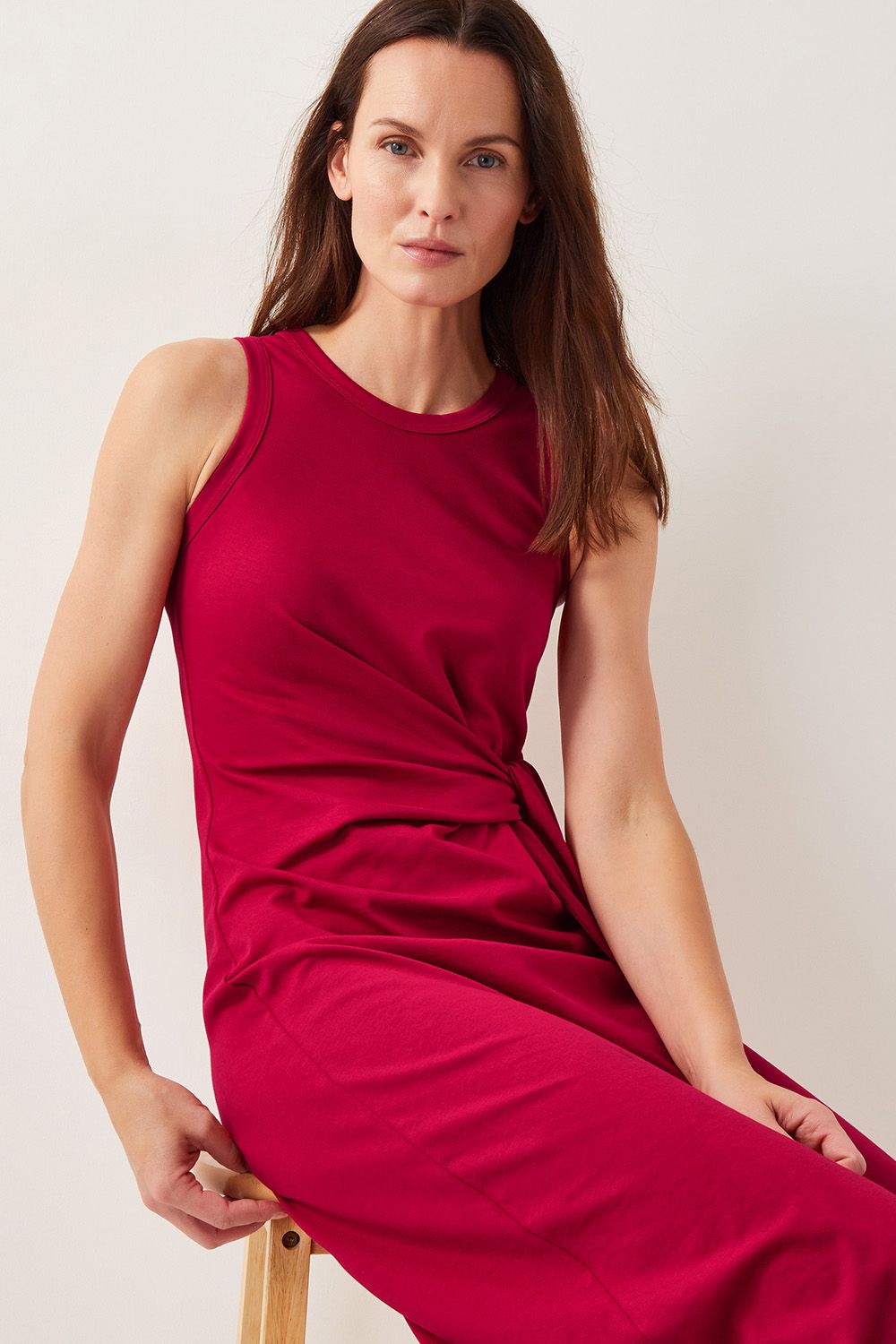 Monsoon Sleeveless Tie-Side Column Midi Dress Red