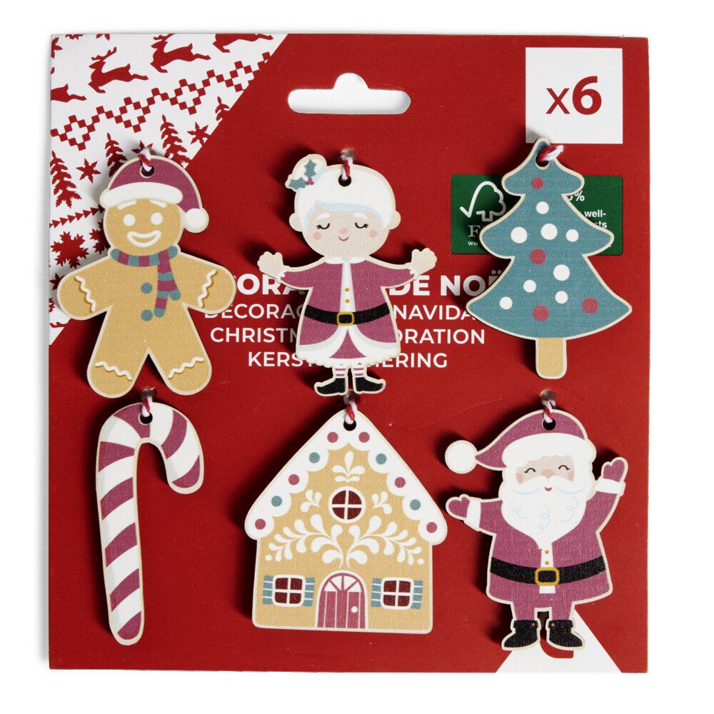 Décoration à suspendre No&euml;l en bois Candyland 6 pièces