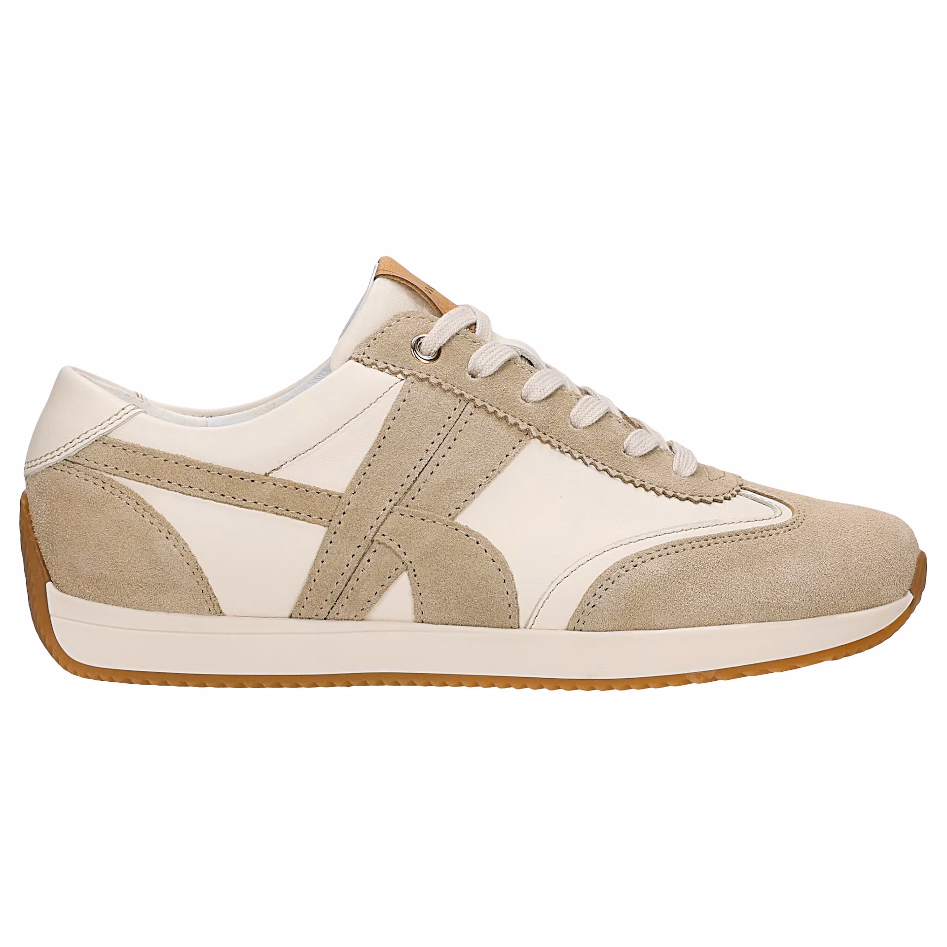 Beżowe sneakersy damskie z łączonych skór