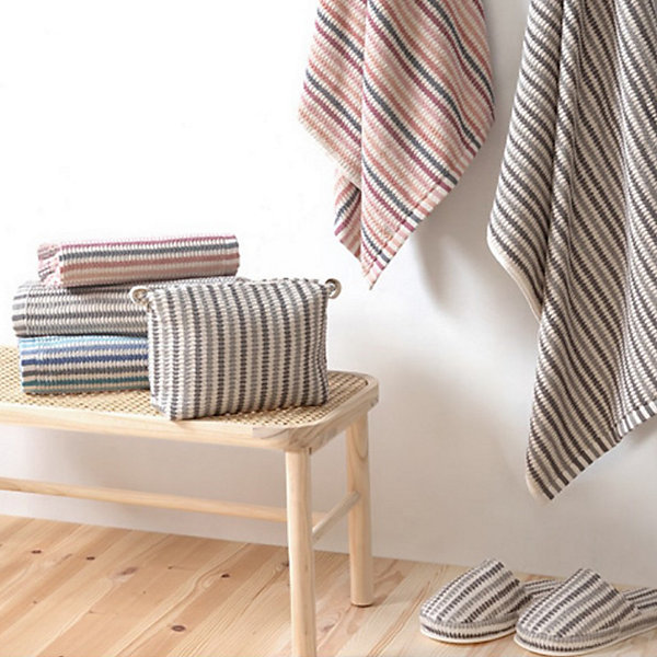 Parure de bain à rayures pur coton collection BREEZE 7 pièces gris