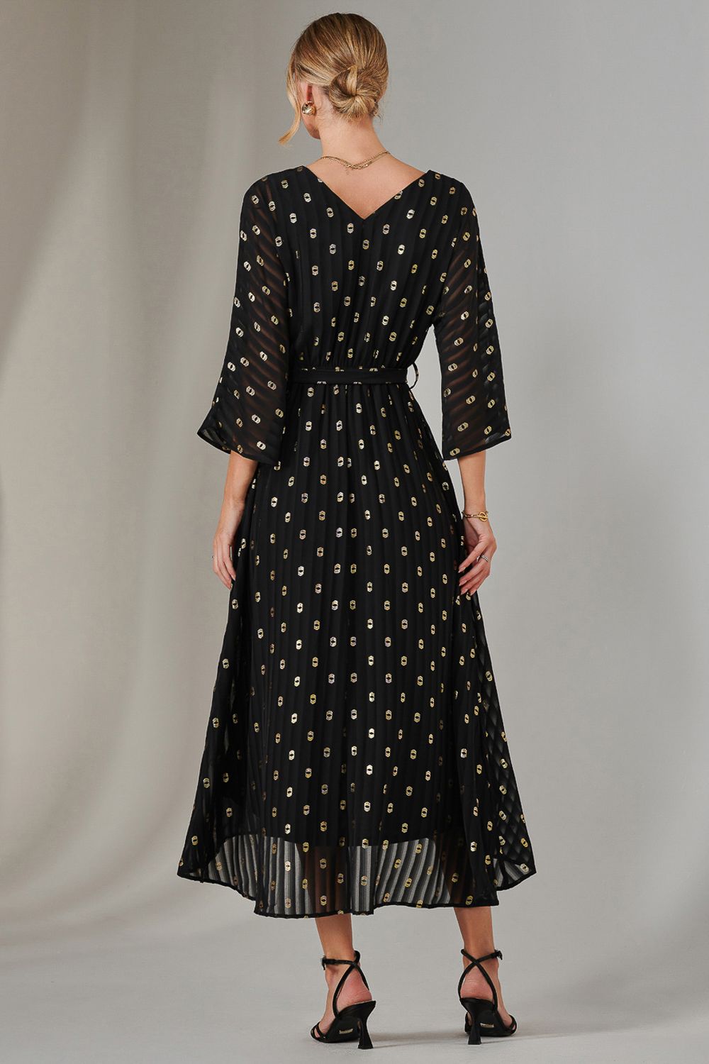 Jolie Moi Plain Gold Spot Chiffon Dress