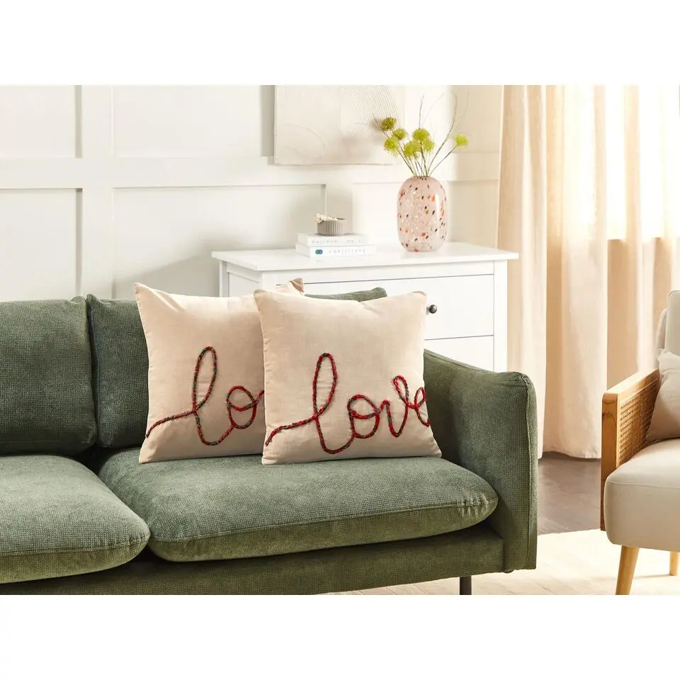 ROTALA - Sierkussen set van 2 - Beige - 45 x 45 cm - Fluweel