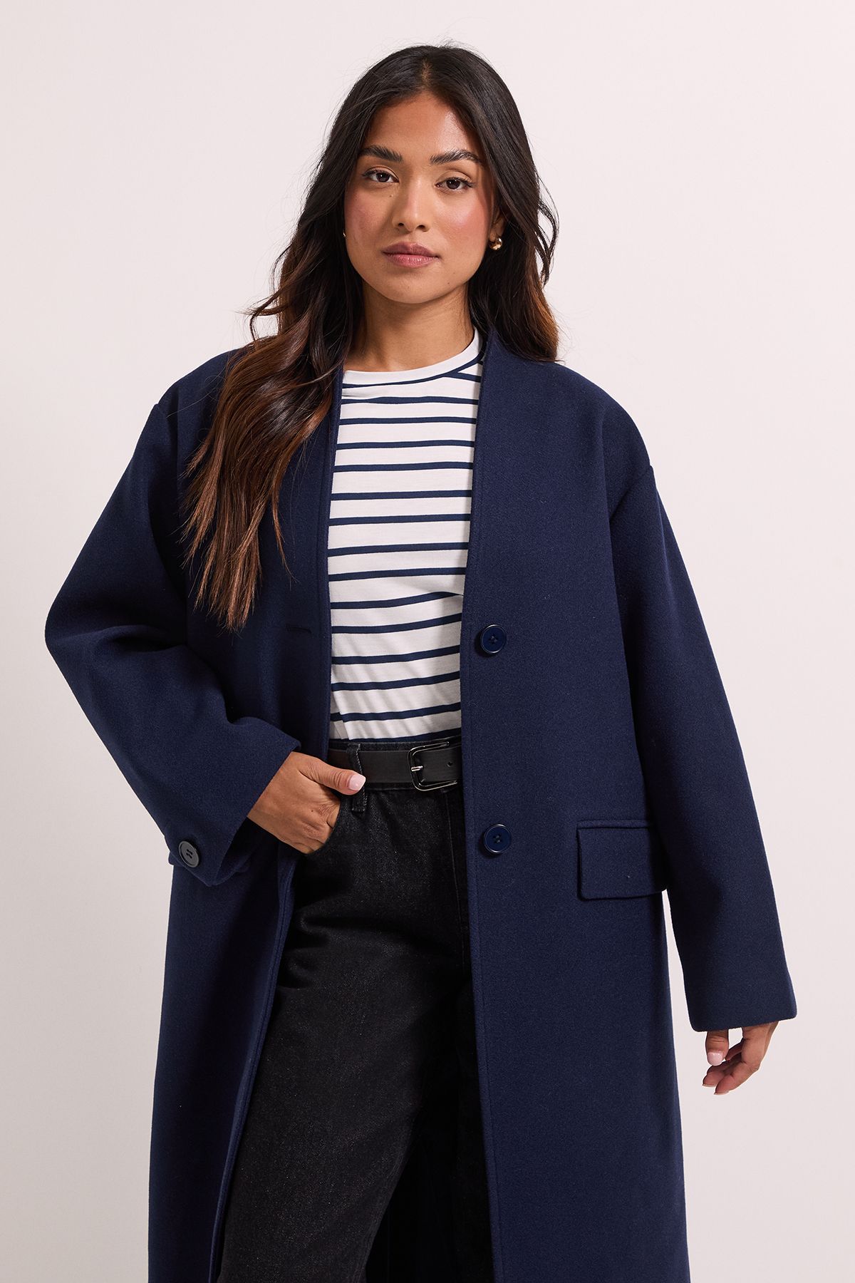 Dorothy Perkins Petite Collarless Single Breasted Faux Wool Coat
