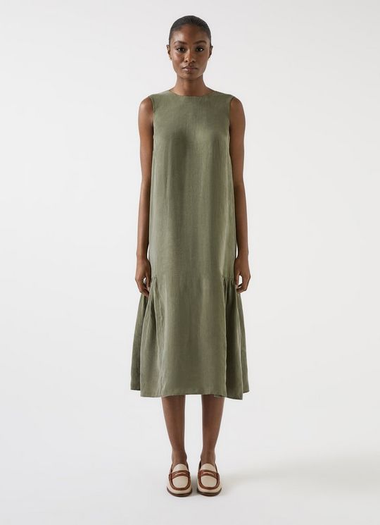 Alma Watercress Cupro Sleeveless Hem Gather Dress