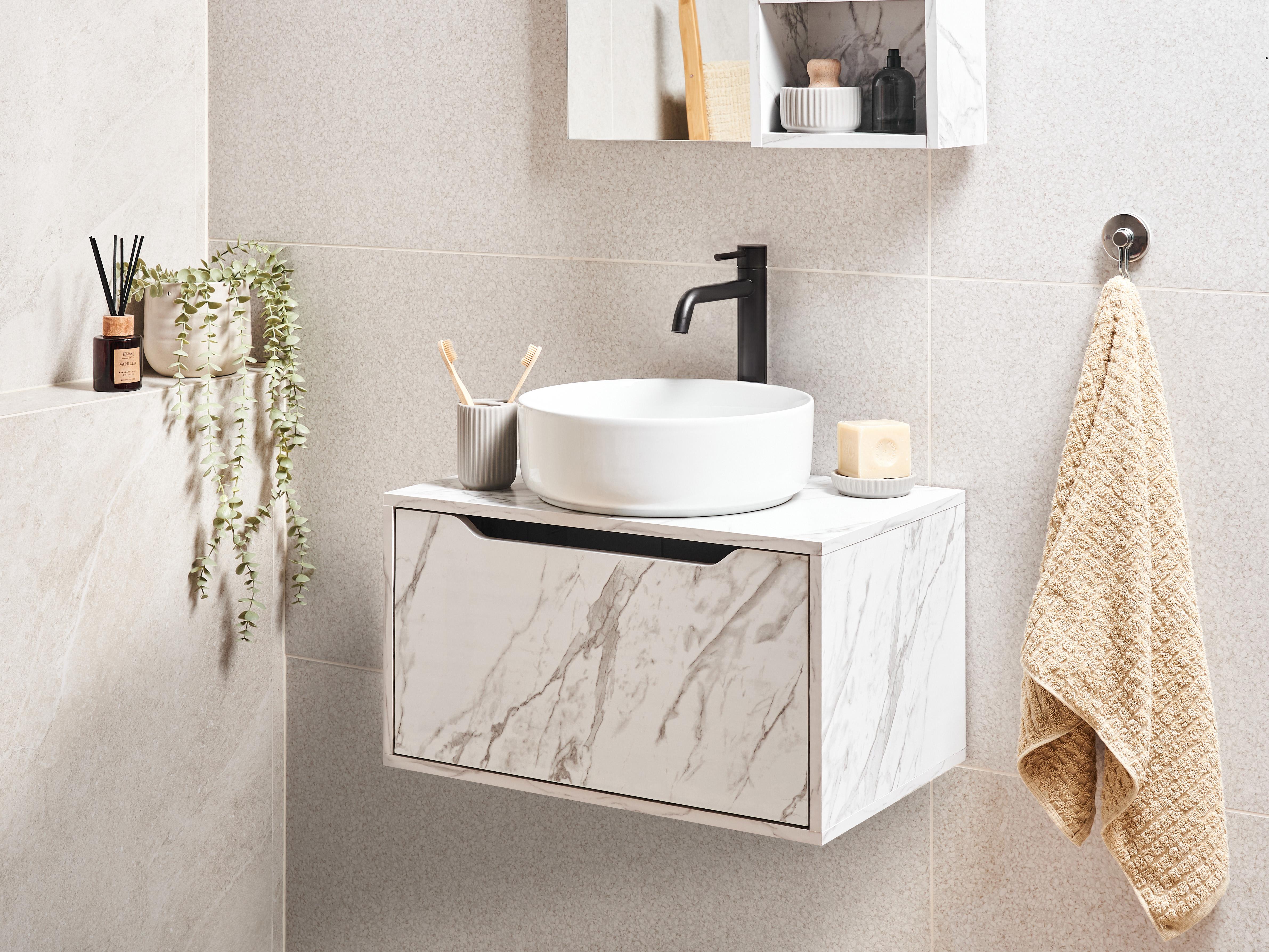 Wall Mounted Vanity Unit PETROLINA 60 cm White Marble