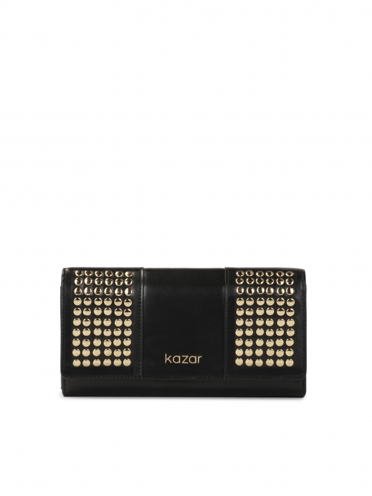 Black leather wallet with gold rhinestones