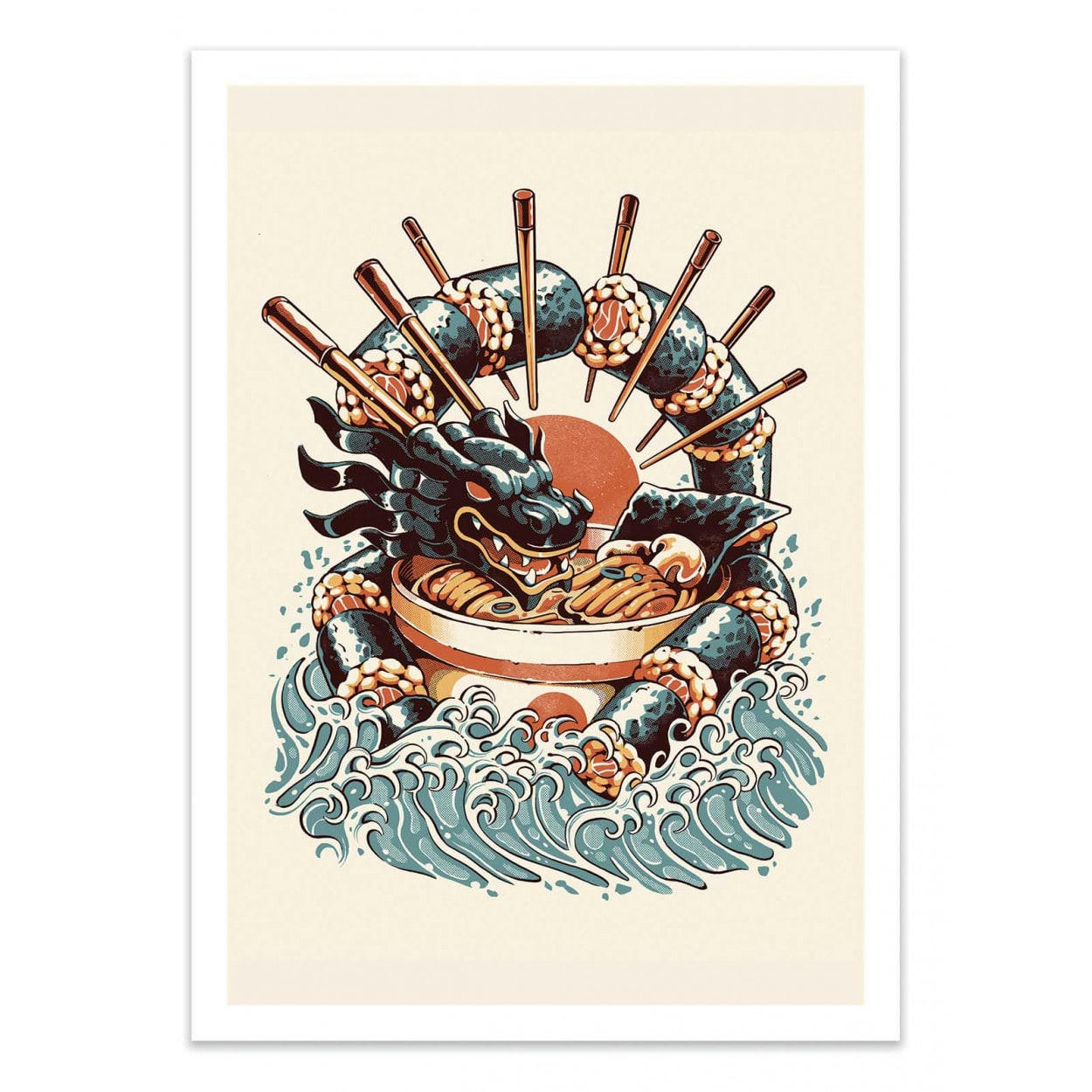 ILUSTRATA - SUSHI AND RAMEN DRAGON - Affiche d'art 30 x 40 cm
