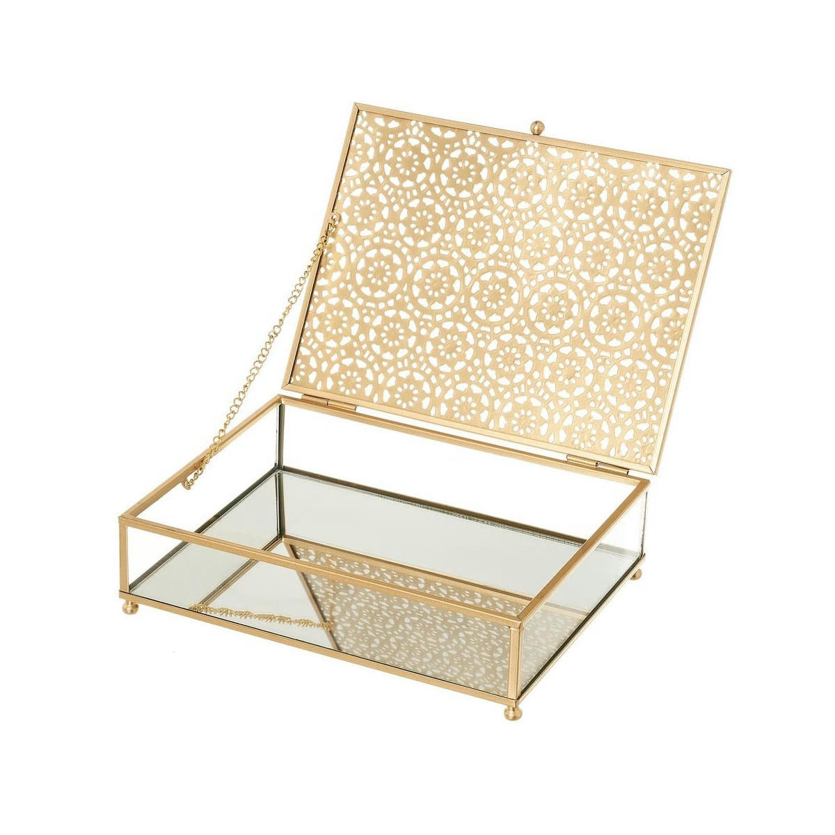 OR - Boîte à bijoux en métal doré et verre 21x16x6cm