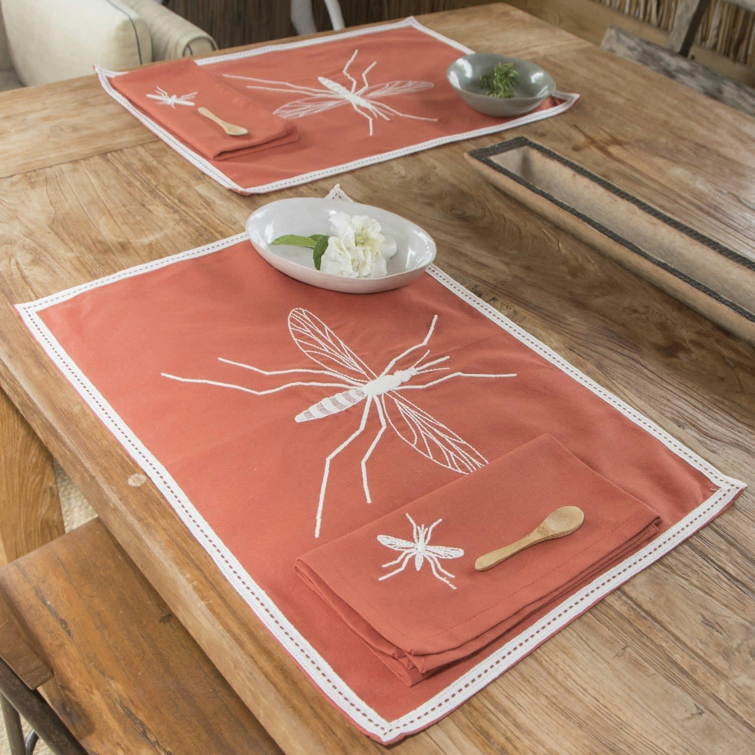 MOSQUITO - Serviettes de table (x4) coton  45x45 terracotta