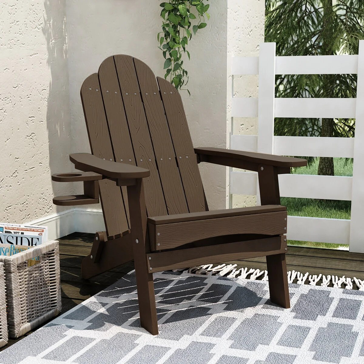 LUE BONA Folding HDPS Plastic Outdoor Patio Folding Adirondack Chairs with Cup Holders for Backyard/Firepit/Pool