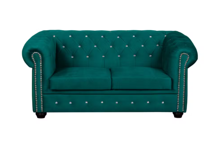 Ropez Chesterfield York Blink 2 kryształki welur turkusowy